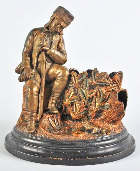 Figural Soldier by Tree Match & Cigar Holder.: Description Nice image of solider with good detail.Condition (Excellent). Size 9" x 9" x 7 - 1/2".