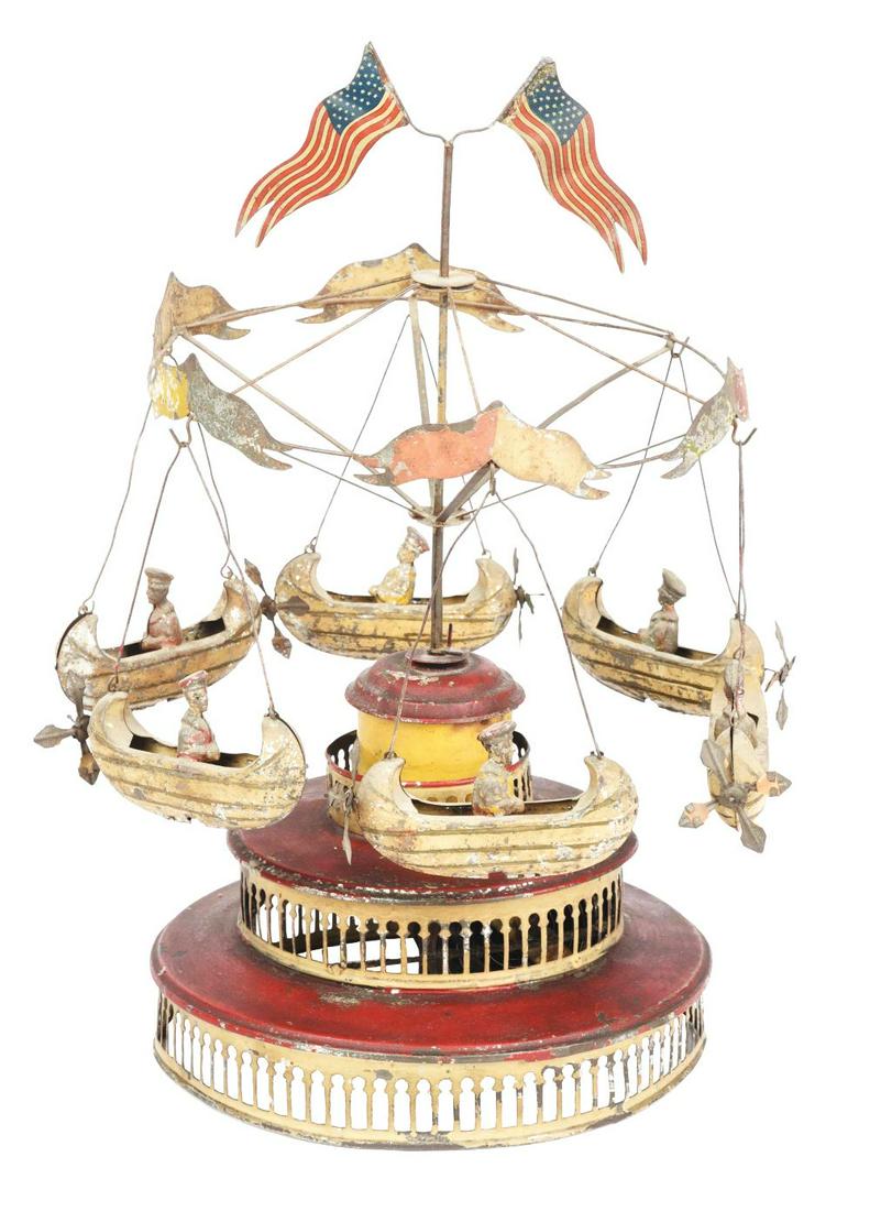 VERY EARLY HAND-PAINTED GERMAN ROUNDABOUT TOY. (1 of 4)