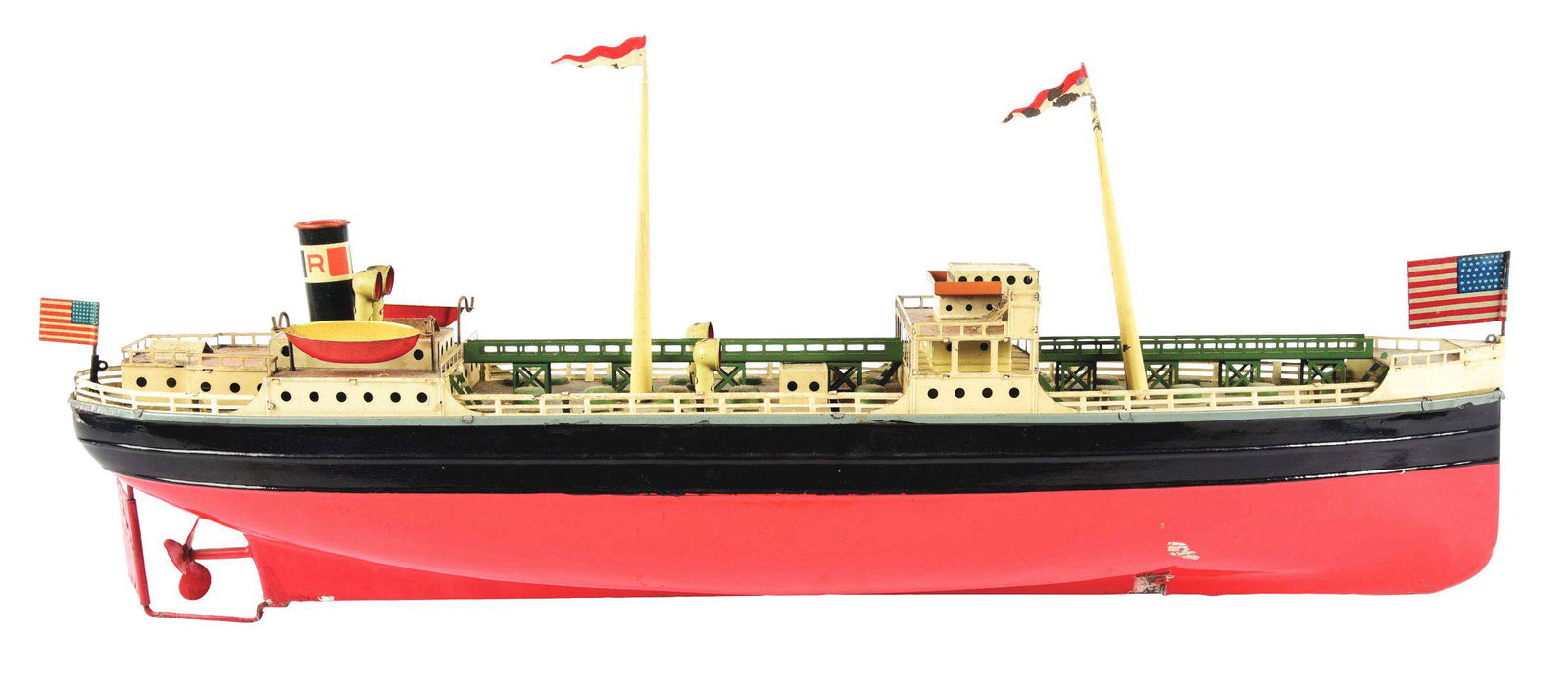 PRE-WAR GERMAN HAND-PAINTED TIN LITHO FLIESCHMANN SO. TANKER BOAT. (1 of 3)