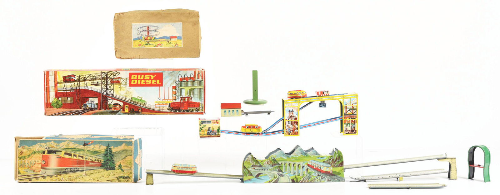 LOT OF 3: GERMAN TECHNOFIX & HESS TRANSPORTATION TOYS IN ORIGINAL BOXES. (1 of 1)