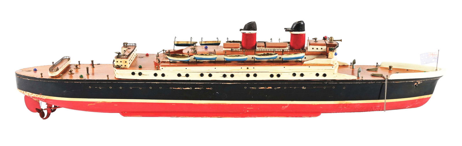 LARGE SIZE JAPANESE BATTERY-OPERATED WOODEN OCEAN LINER MODEL BOAT. (1 of 3)