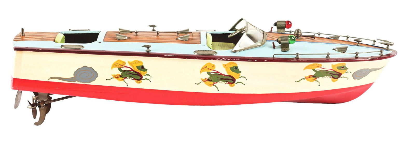 JAPANESE BATTERY-OPERATED WOODEN DRAGON CRUISING BOAT. (1 of 3)