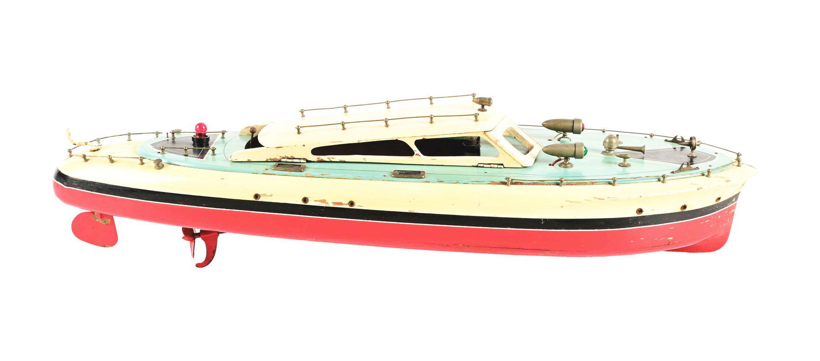 JAPANESE BATTERY-OPERATED WOODEN BOAT MODEL. (1 of 3)