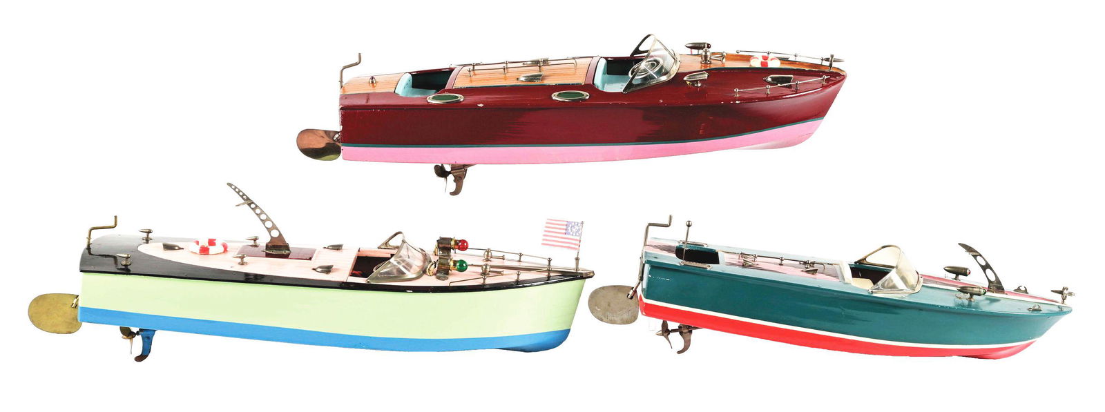 LOT OF 3: JAPANESE BATTERY-OPERATED WOODEN MODEL BOATS. (1 of 3)