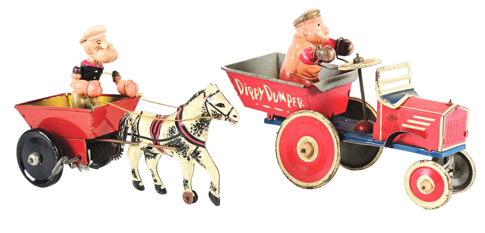 LOT OF 2: MARX TIN LITHO AND CELLULOID WIND-UP POPEYE RELATED TOYS. (1 of 3)