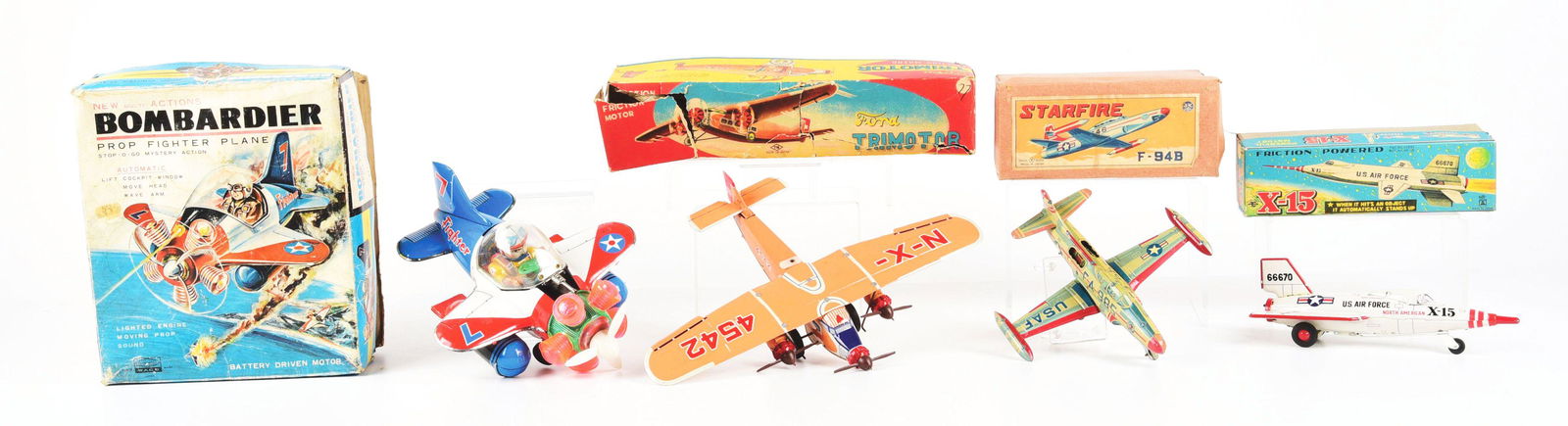 LOT OF 4: JAPANESE TIN LITHO BATTERY-OPERATED & FRICTION AIRPLANE TOYS IN ALL ORIGINAL BOXES. (1 of 3)