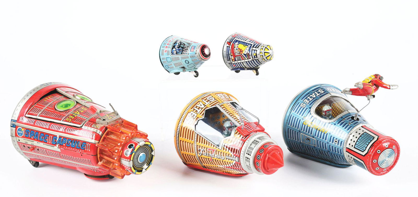 LOT OF 5: BATTERY-OPERATED & FRICTION TIN LITHO JAPANESE SPACE CAPSULES. (1 of 3)