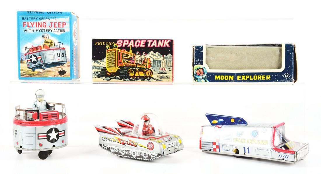 LOT OF 3: VARIOUS JAPANESE TIN LITHO WIND-UP, BATTERY-OPERATED & FRICTION SPACE TOYS IN ORIGINAL (1 of 3)