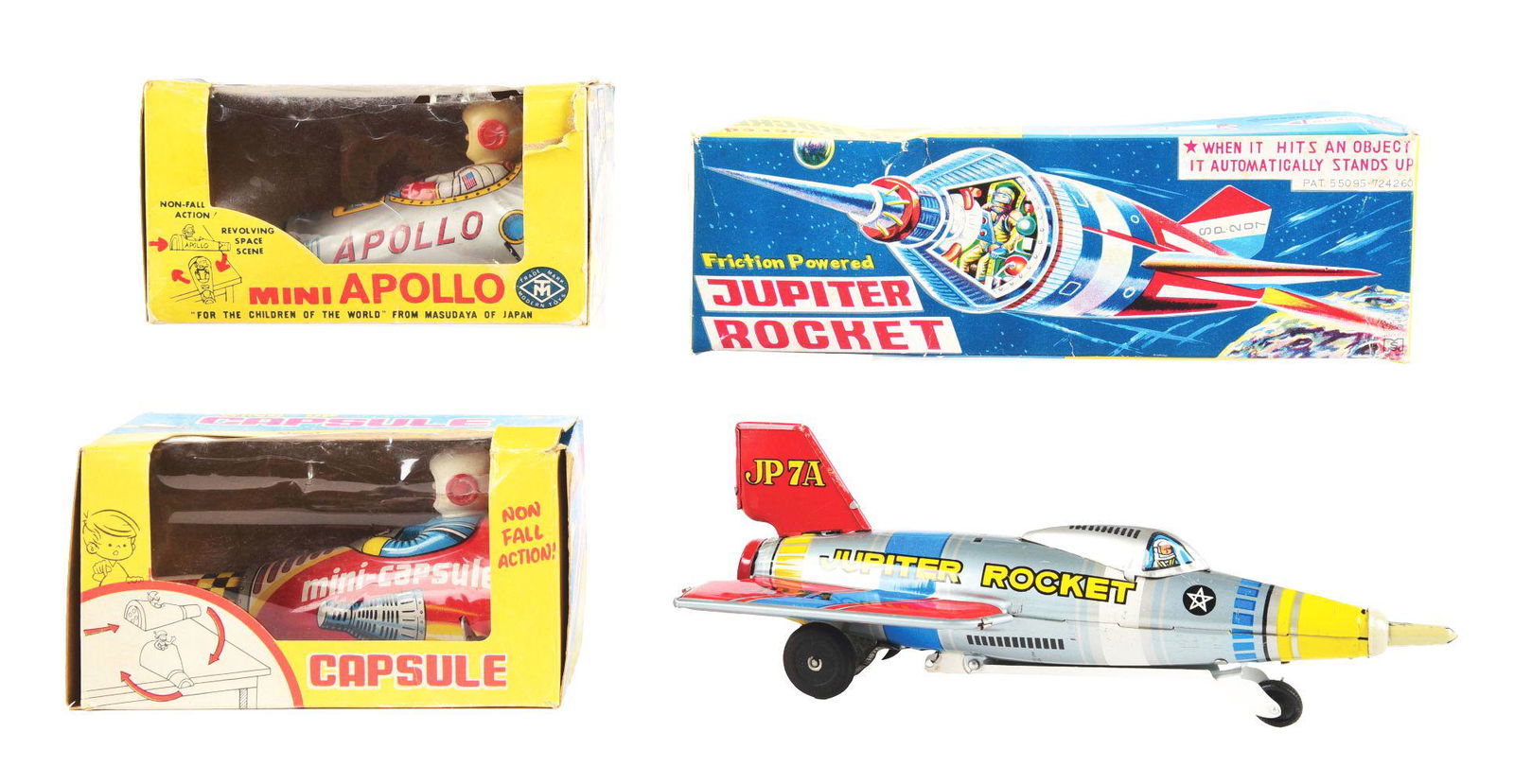 LOT OF 3: JAPANESE TIN LITHO WIND-UP & FRICTION SPACE VEHICLES IN ORIGINAL BOXES. (1 of 3)