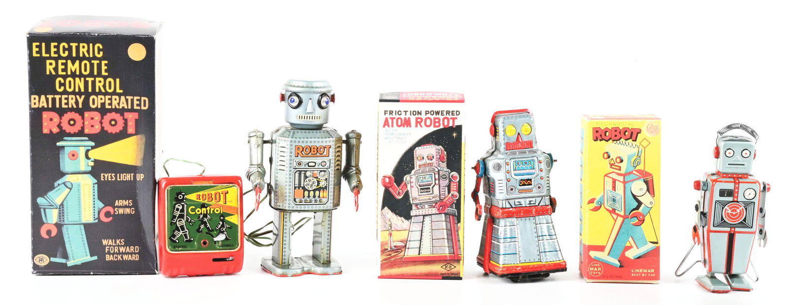 LOT OF 3: JAPANESE TIN LITHO WIND-UP, FRICTION & BATTERY-OPERATED TOY ROBOTS. (1 of 4)