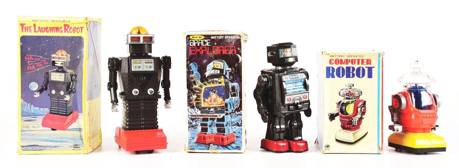 LOT OF 3: JAPANESE MOSTLY PLASTIC BATTERY-OPERATED ASTRONAUT & ROBOT TOYS IN ORIGINAL BOXES. (1 of 4)