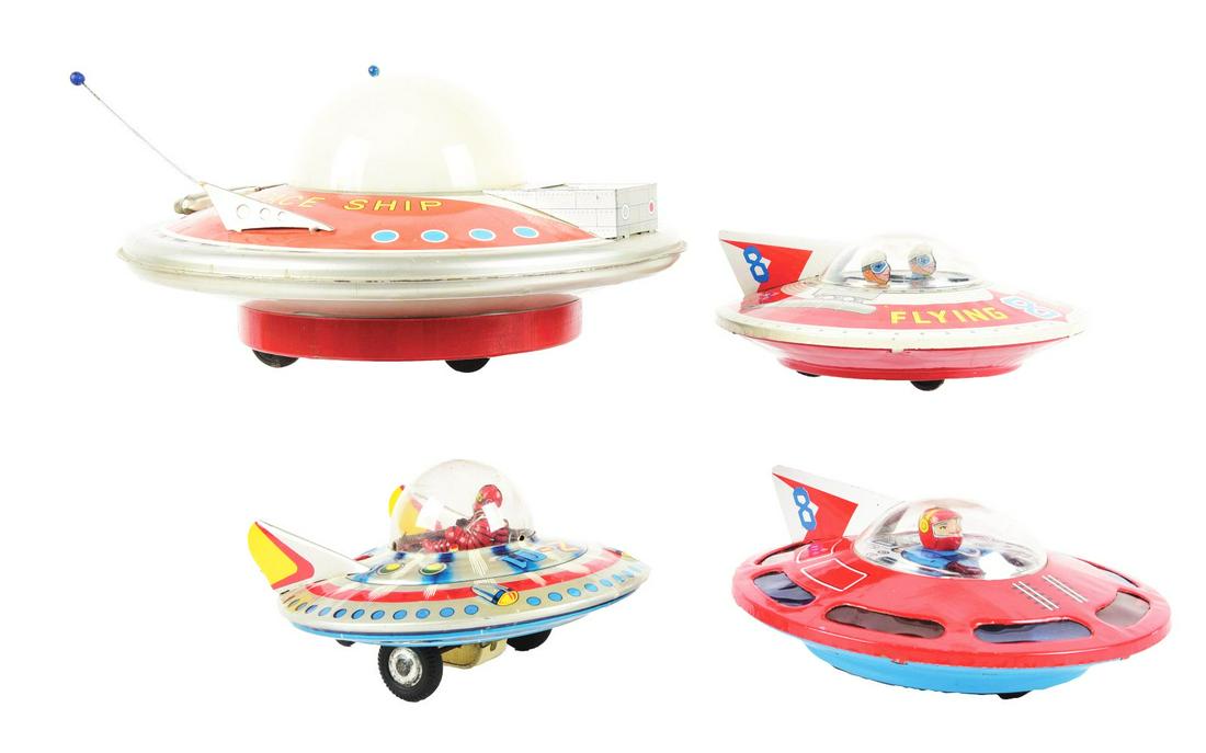 LOT OF 4: JAPANESE TIN LITHO FRICTION & BATTERY-OPERATED SPACE SHIPS. (1 of 3)