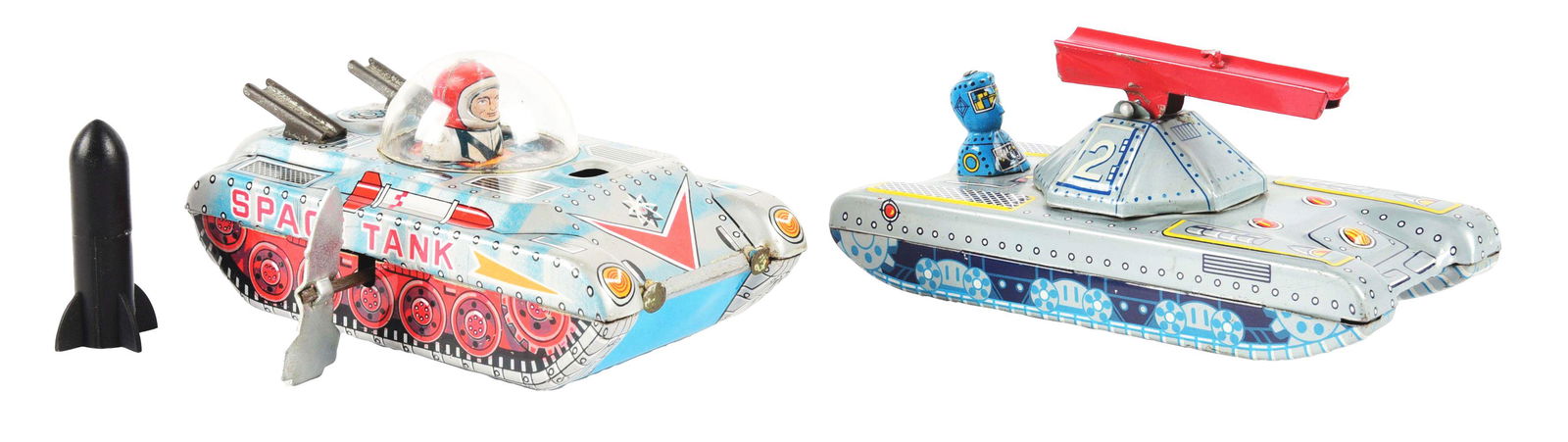 LOT OF 2: SCARCE JAPANESE TIN LITHO WIND-UP & FRICTION SPACE VEHICLES. (1 of 3)