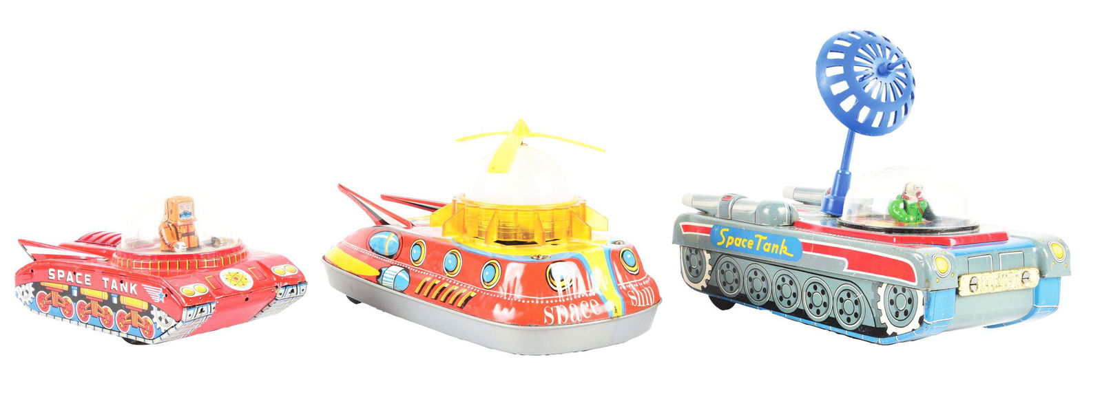 LOT OF 3: FOREIGN-MADE TIN LITHO BATTERY-OPERATED & FRICTION SPACE VEHICLES. (1 of 3)