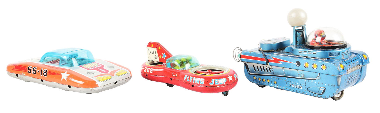 LOT OF 3: VARIOUS JAPANESE TIN LITHO BATTERY-OPERATED & FRICTION SPACE VEHICLES. (1 of 3)