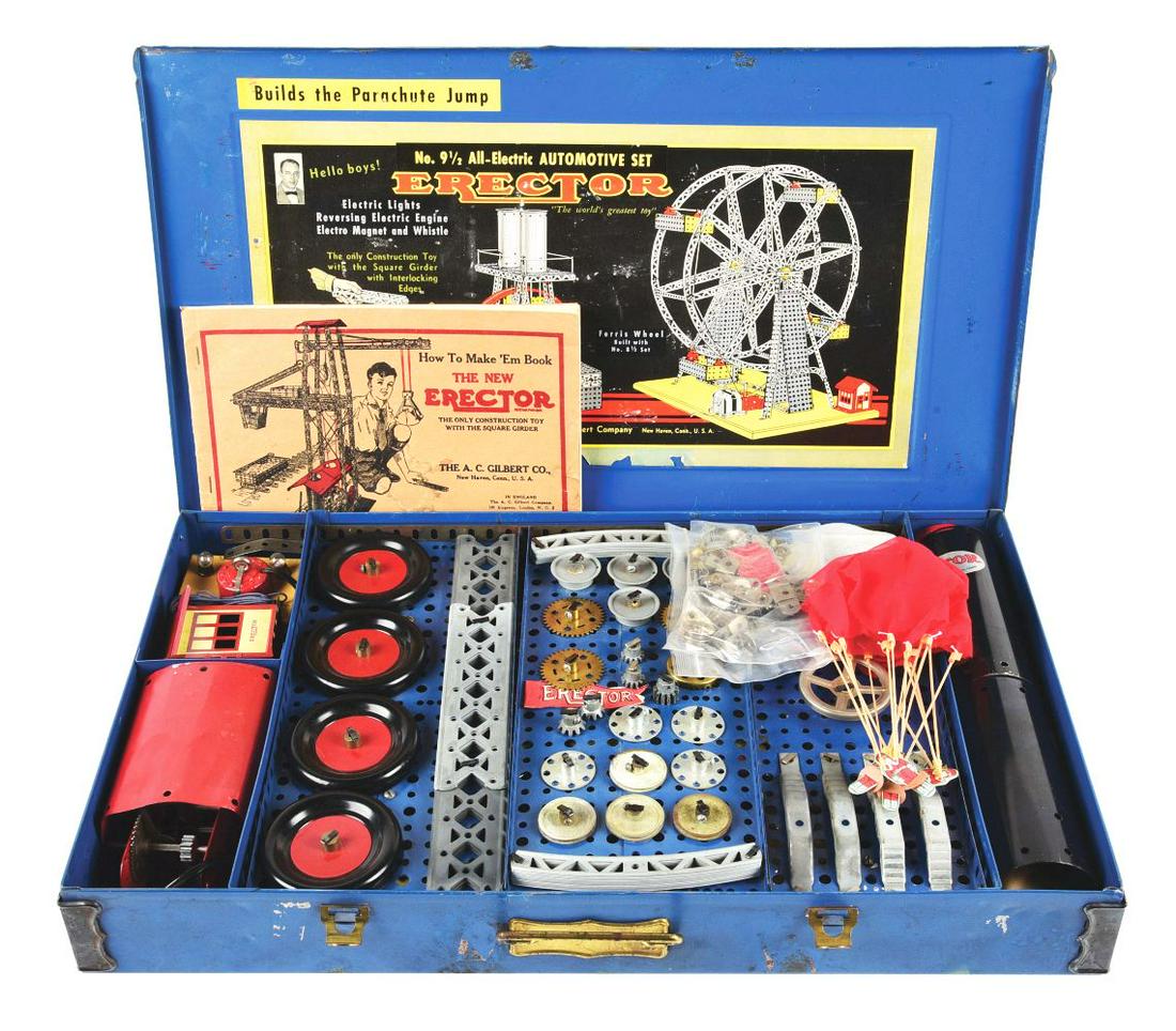 ERECTOR 9-1/2" ALL ELECTRONIC AUTOMOTIVE SET IN ORIGINAL METAL BOX . (1 of 3)