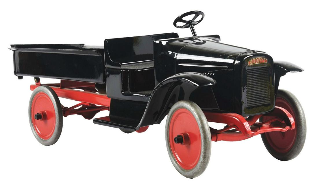 BUDDY L HYDRAULIC DUMP, C. 1920'S.: Professional restoration to an all-original truck.Condition:(Restored).Dimensions:24 - 1/2" x 8" x 9".