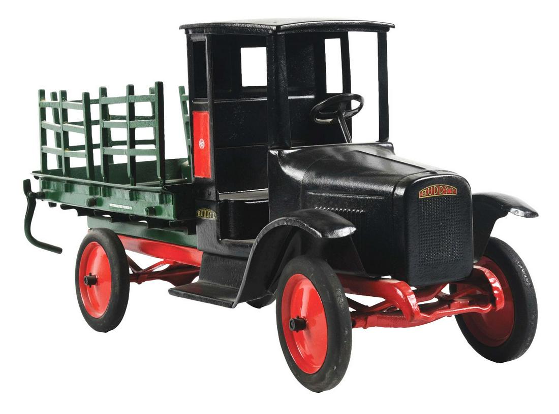 BUDDY L CUSTOM-MADE STAKE TRUCK MADE FROM VARIOUS TRUCK PARTS. (1 of 3)