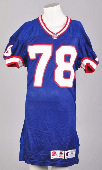 NFL Buffalo Bills No. 78 Bruce Smith Jersey.: Description Signed "Bruce Smith 78" on back with number "78" on front and back. Size 46 with Champion tag and "Designed and tailored exclusively for the Buffalo Bills 1996" tag beside it. Very little 