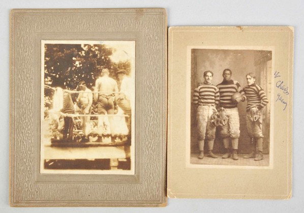 Lot of 2: Vintage Sports Photographs.: Description 1920s. Includes one boxing photograph of the famous Jack Dempsey and Jess Willard Heavyweight Championship fight and one football photograph of three players, including one African America