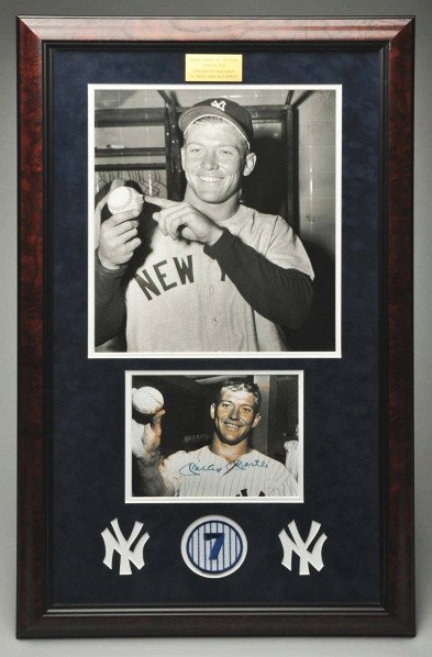 Autographed Mickey Mantle 565-Ft. Home Run Photo.: Description Nicely framed. This is an AP Wire photo from the original negative. Shows Mantle holding the home run ball in his hand. Comes with Greer Johnson's Corporate seal of authenticity.Condition 