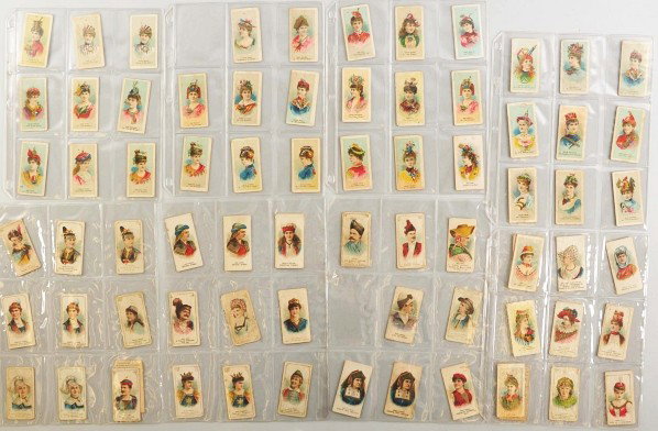 Lot of 109: Tobacco Cards.: Description All are advertising Duke & Sons Tobacco. Some cards depict actors and actresses and others depict fancy dress and ball costumes. Some creasing and damage to some cards.Condition (Very Good