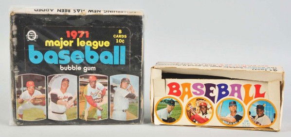 Lot of 2: Major League Baseball Empty Wax Boxes.: Description Includes one 1969 showing Pete Rose, Frank Howard, Willie Mays, Carl Yastrzemski, Bob Gibson, and Denny McLain on the box. Also includes one 1971 O-Pee-Chee showing Johnny Bench, Boog Powe