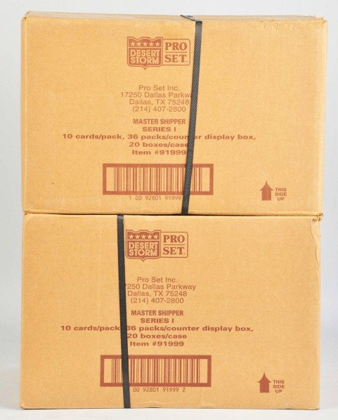 Lot of 2: Pro Set Desert Storm Wax Cases.: Description Unopened.Condition (Near Mint). Size Each box: 10 - 1/2" x 16" x 11 - 1/2". Each box: 10 - 1/2" x 16" x 11 - 1/2".