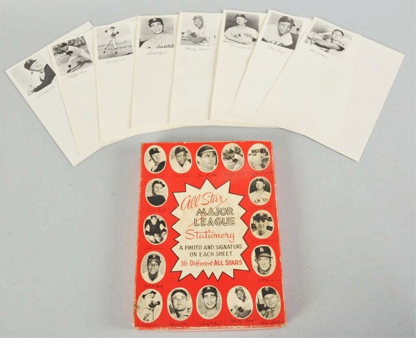 All Star Major League Stationary Set.: Description Includes original box with photos of 16 All Star baseball players. HOFers include Henry Aaron, Willie Mays, Mickey Mantle, Harmon Killebrew, Sandy Koufax, and others. Set includes 16 sheet