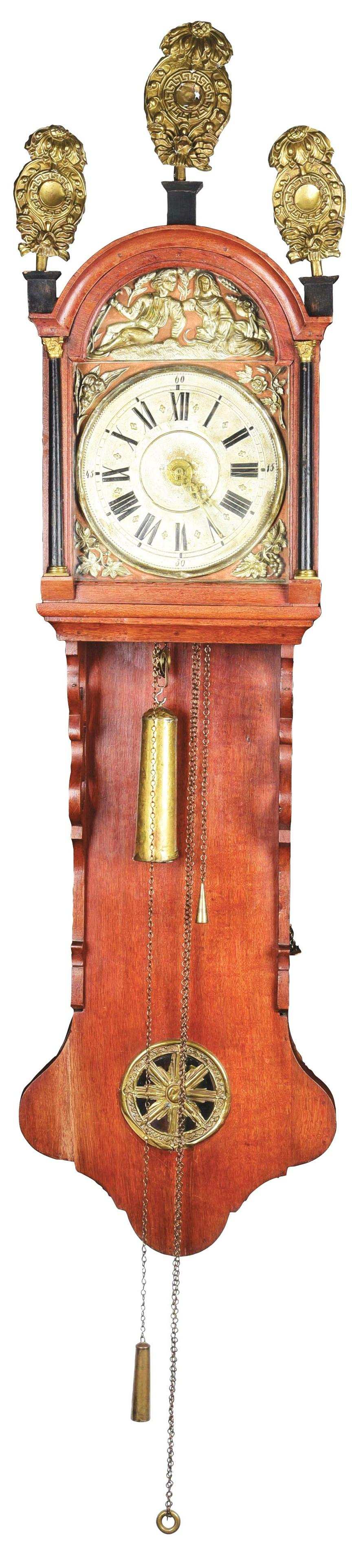 RARE ANTIQUE TAIL CLOCK 18TH C EUROPEAN DUTCH WOODEN WALL CLOCK. (1 of 3)