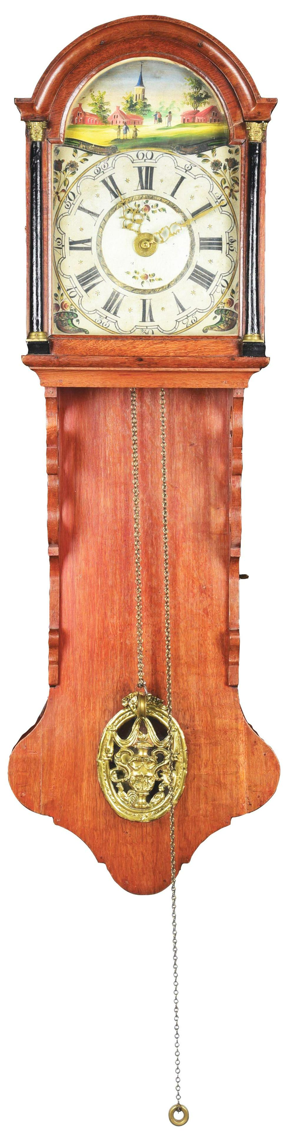 RARE ANTIQUE TAIL CLOCK 18TH C EUROPEAN DUTCH WOODEN WALL CLOCK. (1 of 4)