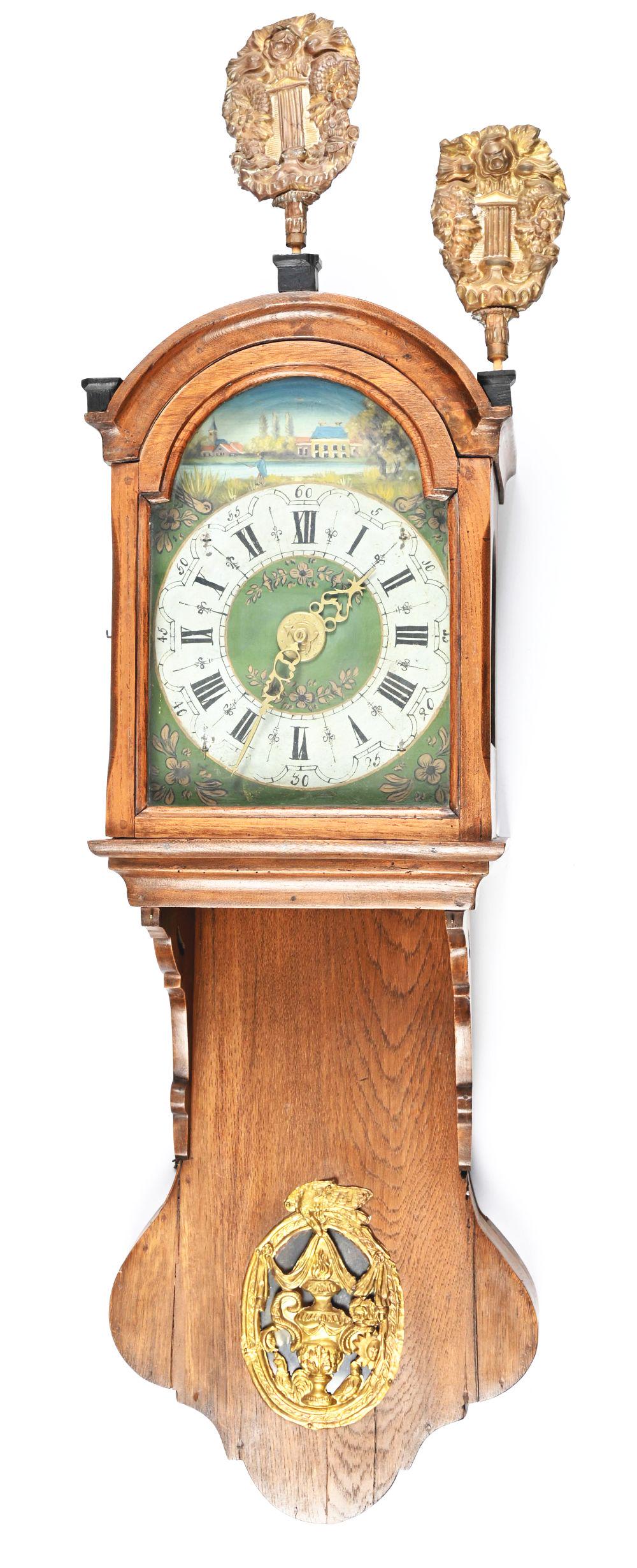RARE ANTIQUE TAIL CLOCK 18TH C EUROPEAN DUTCH WOODEN WALL CLOCK. (1 of 3)