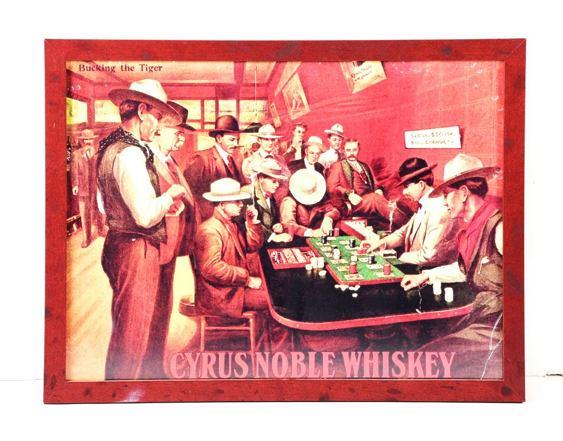 RECREATED CYRUS NOBLE WHISKEY FRAMED ADVERTISEMENT. (1 of 2)