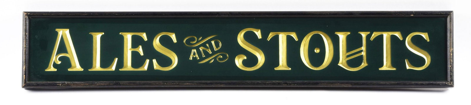 ALES AND STOUTS WOODEN FRAMED SIGN.: Wooden sign for ales and stouts in great condition, ready to hang in the man cave. Condition:(Very Good).38" x 7".Dimensions: