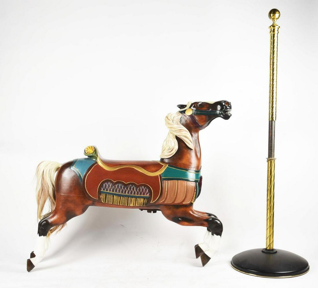 HAND CARVED WOOD CAROUSEL HORSE W/ STAND. (1 of 4)