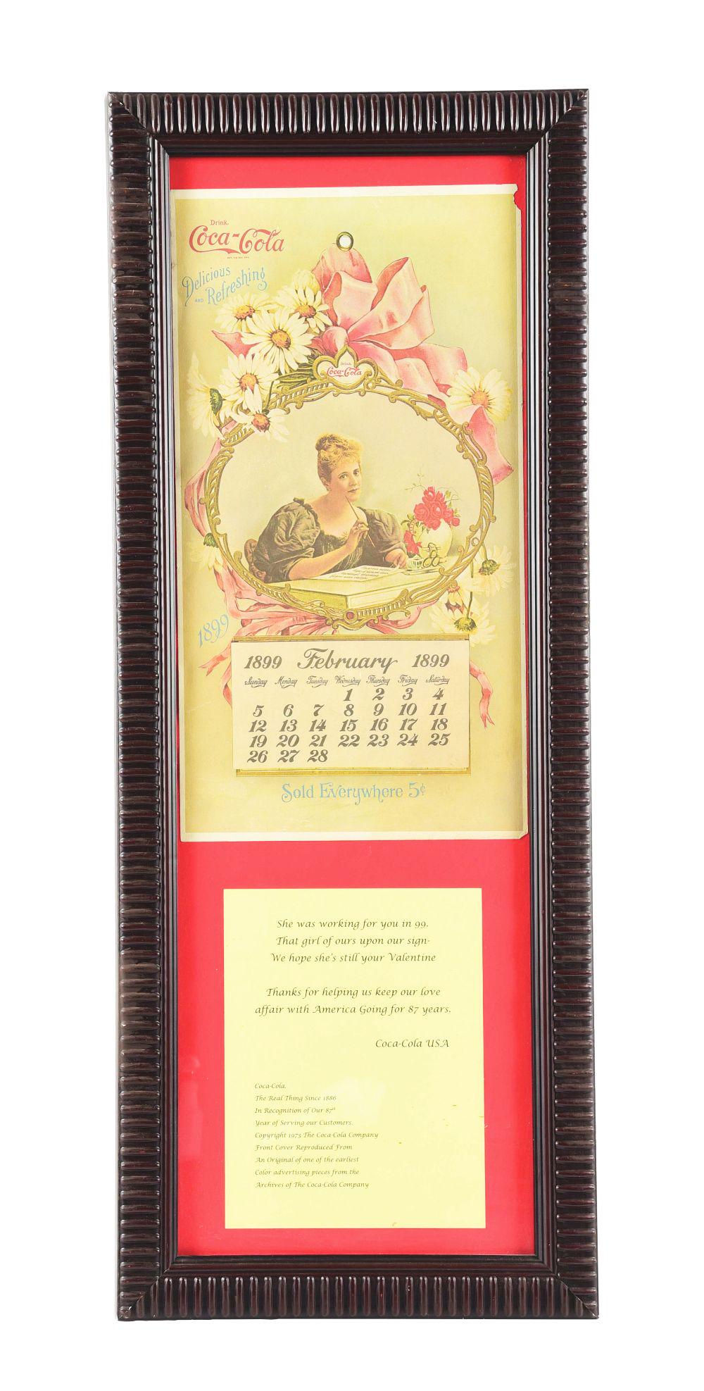 FRAMED COCA-COLA LITHOGRAPH COMMEMORATIVE 87TH ANNIVERSARY CALENDAR. (1 of 4)