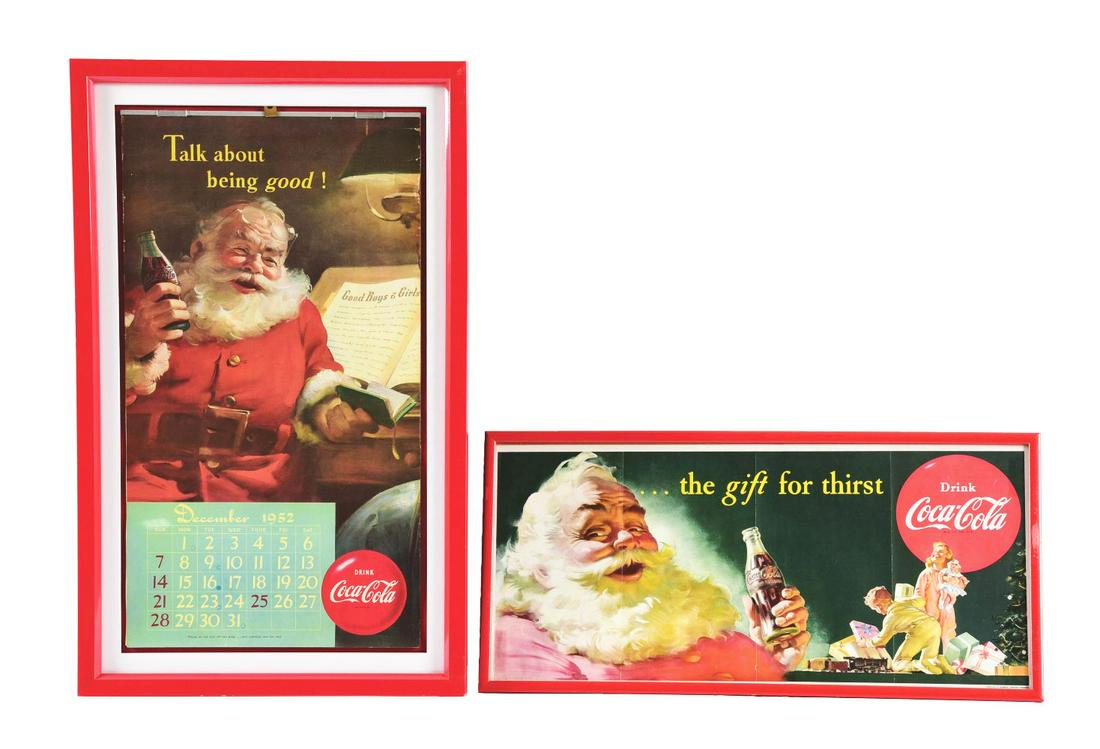 LOT OF 2: FRAMED COCA-COLA CALENDAR AND ADVERTISEMENT. (1 of 4)