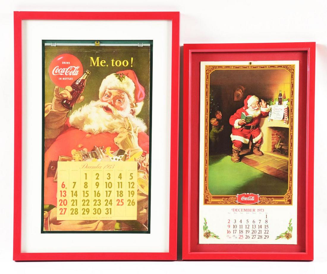 LOT OF 2: FRAMED COCA-COLA CHRISTMAS 1953 AND 1973 CALENDARS. (1 of 4)