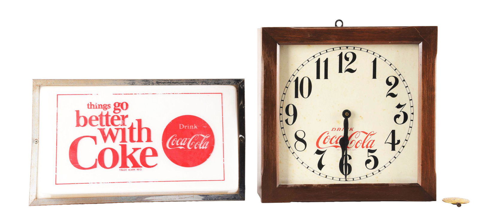 LOT OF 2: COCA-COLA SIGN AND CLOCK. (1 of 2)