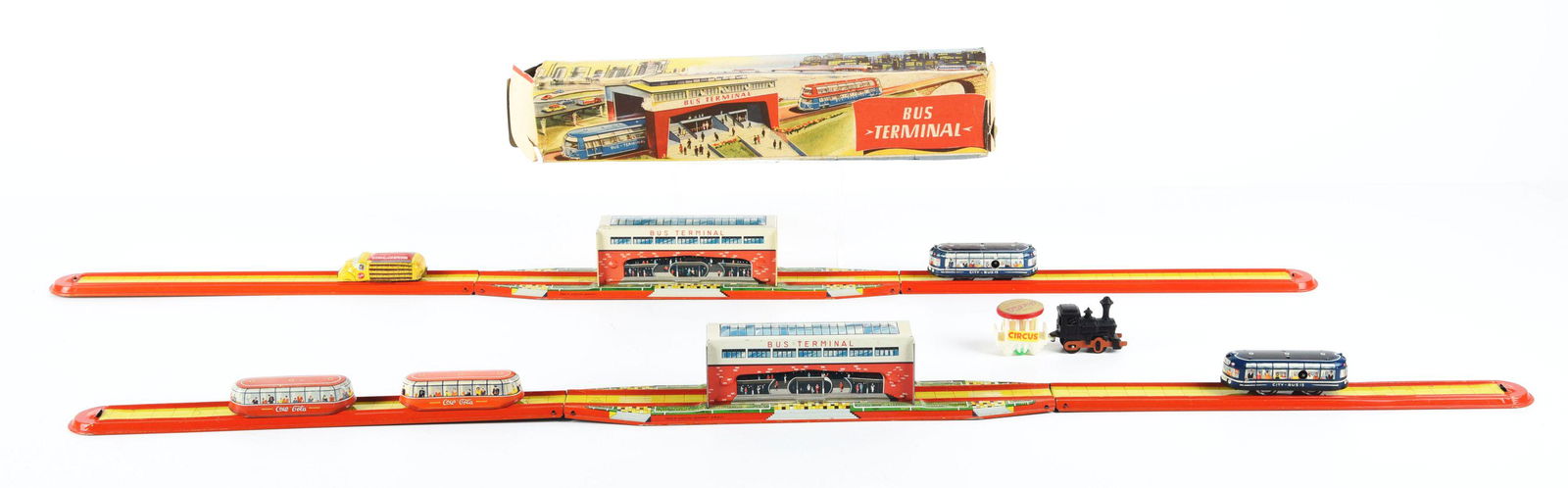LOT OF 2: 1950S BUS TERMINAL TOYS. (1 of 1)