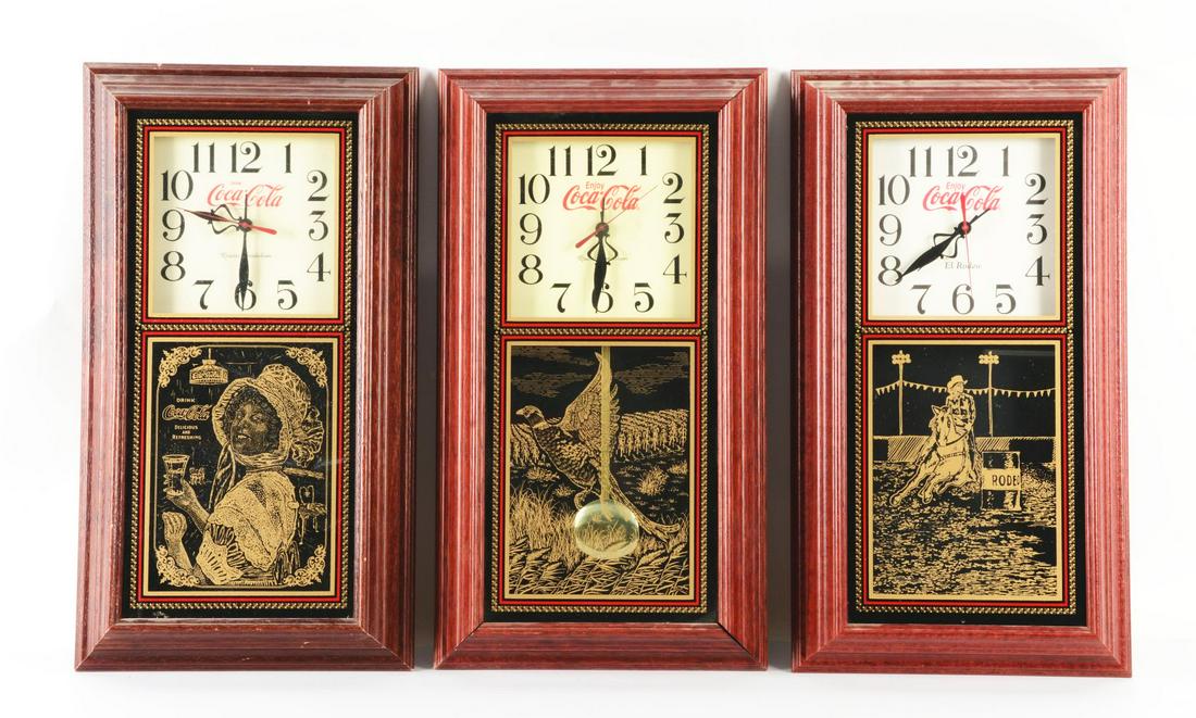 LOT OF 3: COCA-COLA PENDULUM CLOCKS. (1 of 1)