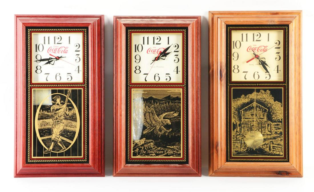 LOT OF 3: COCA-COLA PENDULUM CLOCKS. (1 of 1)