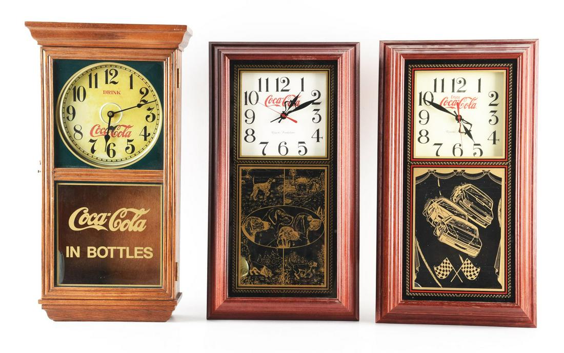 LOT OF 3: COCA-COLA BATTERY-OPERATED CLOCKS. (1 of 2)