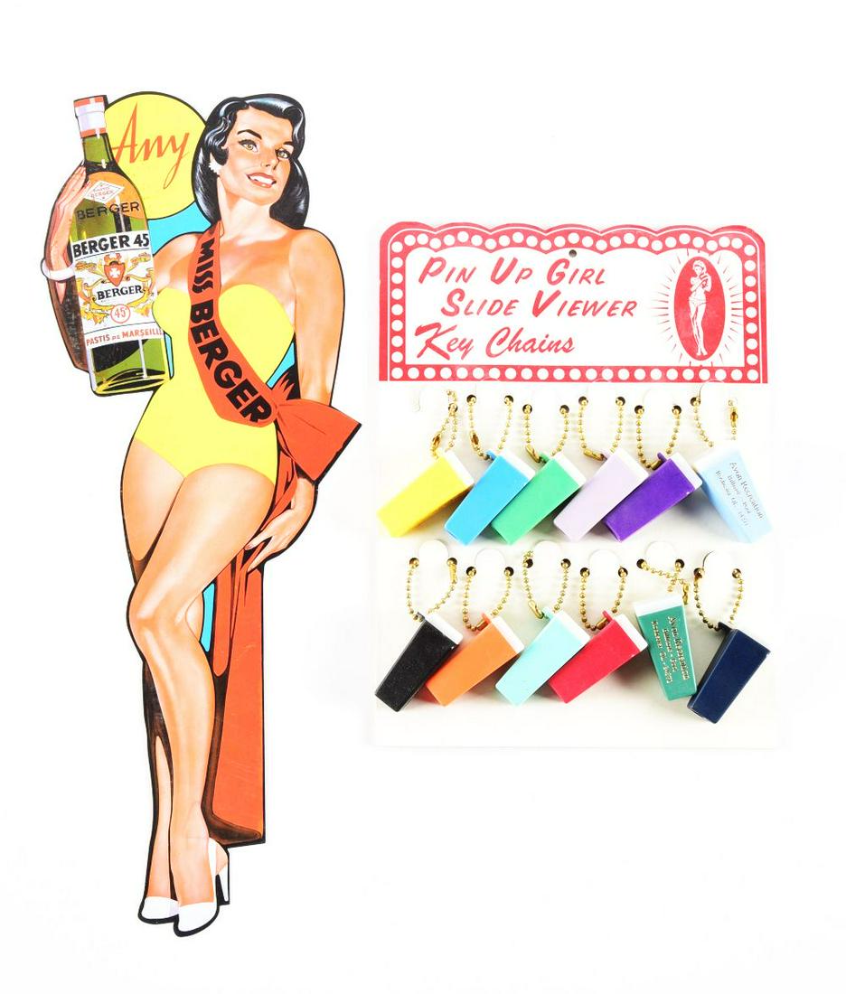 LOT OF 2: BERGER 45 SIGN AND PIN UP GIRL SLIDE VIEWER DISPLAY. (1 of 2)