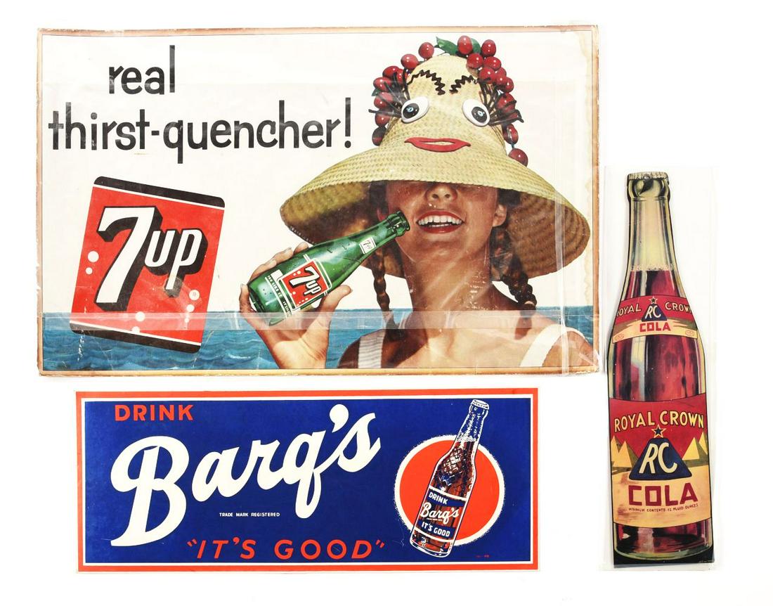 LOT OF 3: CARDBOARD SODA SIGNS. (1 of 1)