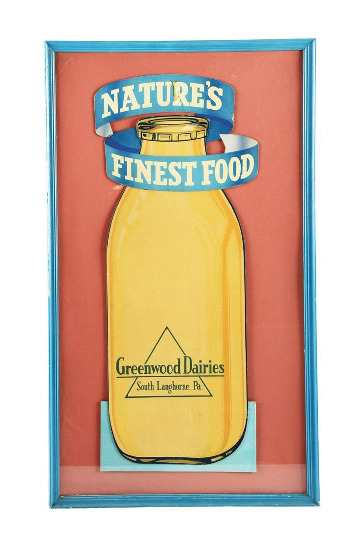 GREENWOOD DAIRIES "NATURE'S FINEST FOOD" CARDBOARD EASEL BACK DISPLAY. (1 of 2)