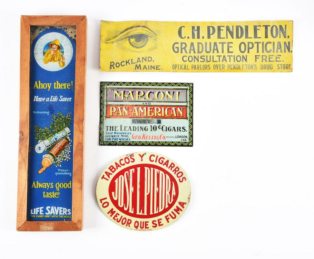 LOT OF 4: SMALL ADVERTISING SIGNS. (1 of 2)