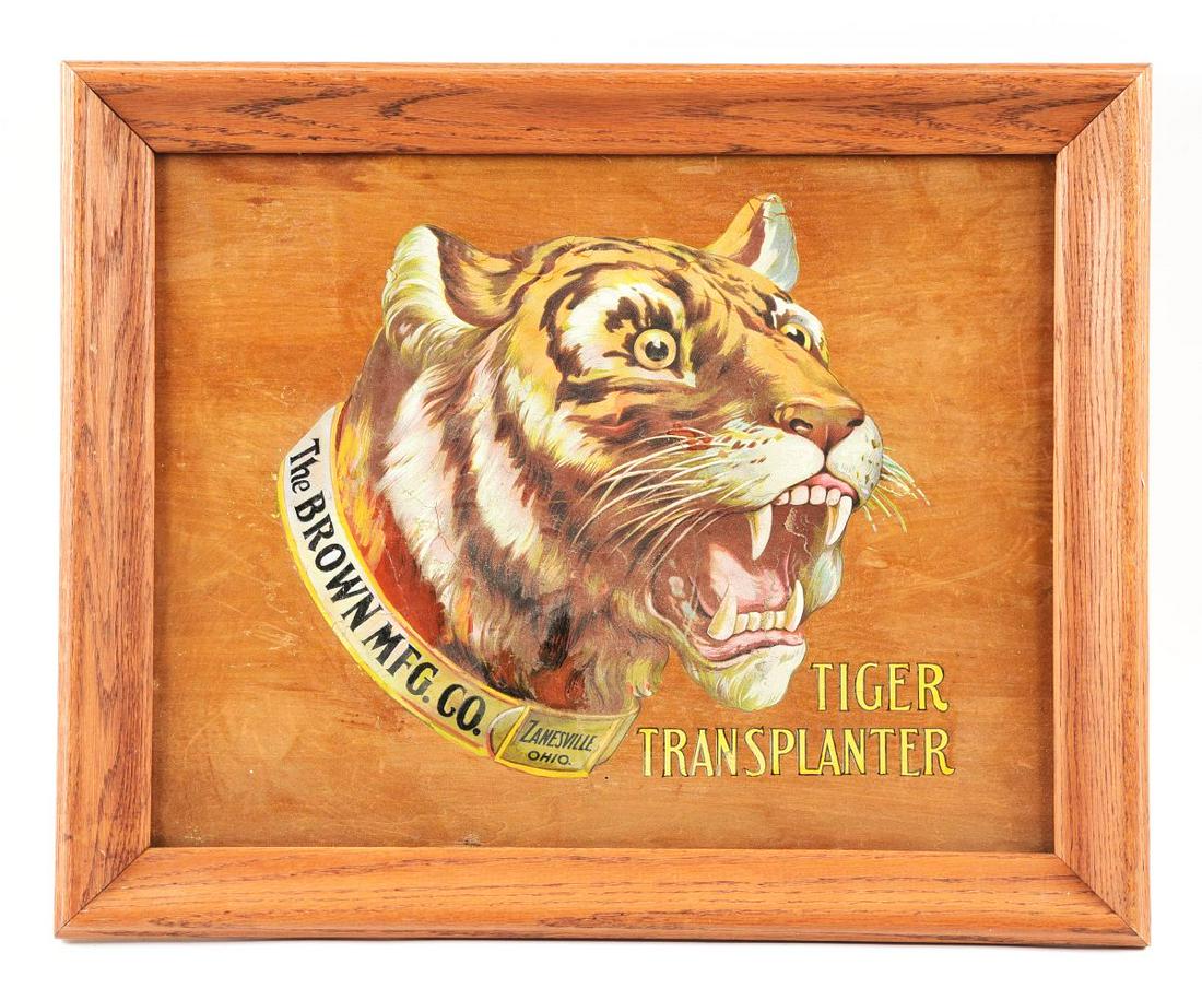 THE BROWN MFG CO. TIGER TRANSPLANTER SIGN. (1 of 2)