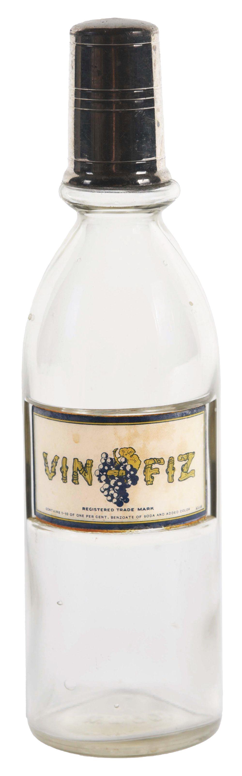 VIN-FIZ LABEL UNDER GLASS SODA FOUNTAIN SYRUP BOTTLE. (1 of 5)