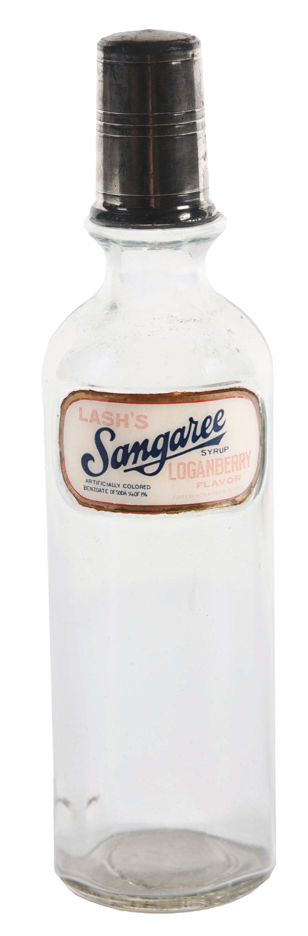 LASH'S SANGAREE LOGANBERRY SODA FOUNTAIN SYRUP BOTTLE. (1 of 5)